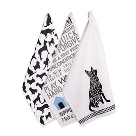 DII Everyday Pets Kitchen Collection Absorbent Dishtowel Set, 18x28, Dog Print, 3 Count