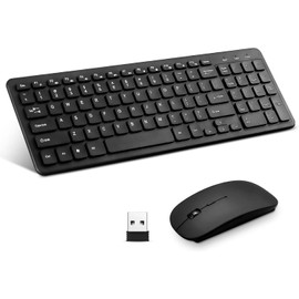 Wireless Keyboard and Mouse Combo, Compact Quiet Wireless Keyboard and Mouse Set 2.4G Ultra-Thin Sleek Design for Windows, Computer, Desktop, PC, Notebook, Laptop (Black01)