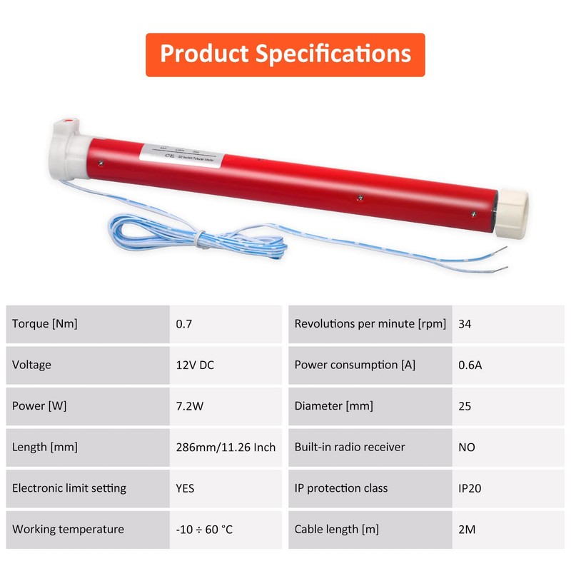 Rollerhouse 12V DIY Electric Roller Blind/Shade Tubular Motor Kit, Hard