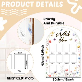 Wildflower First Year Photo Board Wild Flower Birthday Party Wooden Board Decorations 12 Monthly Milestone Picture Frame Wild One 1st Birthday Photo Banner for Baby Girls Keepsake Gift Supply