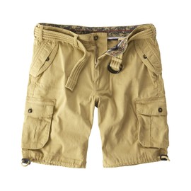 Joe Browns Mens Multi Pocket Knee Length Belted Relaxed Cargo Shorts, Camel, 36W UK