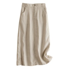 Linen Skirts for Women 2025 Casual Spring Summer High Waisted Aline Midi Long Skirt with Pockets Beach Vacation Clothes, Beige, M