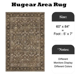 HUGEAR 5x7 Machine Washable Rugs Brown Hallway Area Rug Indoor Accent Rug Floral Low Pile Carpet Soft Throw Aesthetic Rug Bedroom Living Room Office Dining Room Kitchen Laundry Room Non Slip