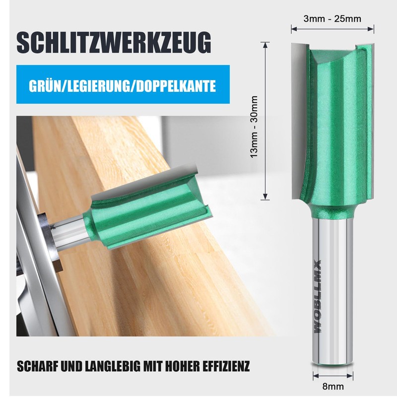 WOBLLMX 8 mm Shank Flush Cutter, Diameter 15 mm, Working