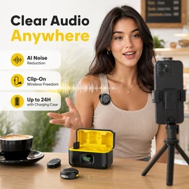 Wireless Lavalier Microphone for iPhone Android & PC – Noise Cancelling Mini Lapel Mic for Vlogging, Live Streaming, Interviews & Outdoor Recording