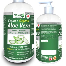 475ml (16oz) ORGANIC Aloe Vera, Vegan + Soothing Moisturizer, 99% PURE, Cold Pressed, Made in Canada