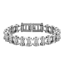 XINXUSP Bike Chain Link Bracelet, Stainless Steel Chain Bracelet for Men, Fashionable and Versatile Motorcycle Chain Bracelet, Holiday/Anniversary/Valentine's Day Gift (Silver Color)