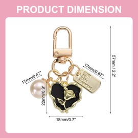 sourcing map Heart Keychain Charm for Women, Metal Cute Heart Flower & Pearl Purse Bag Charm Keychain Accessories Decor for Car Keyring Bag Purse Backpack Key Chain (Black/Gold/Silver)