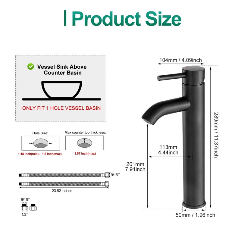VOTON Vessel Sink Faucet Chrome Modern Tall Bathroom Faucets Single
