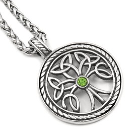 Gungneer Stainless Steel Silvertone Tree of Life Celtic Knot Pendant Necklace Lucky Eternity Jewelry Men Women