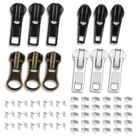 wimony 57 Pcs Metal Zipper Replacement Repair Kit,Universal Zipper Pulls with Top and Bottom Stoppers,Black/Silver/Copper Zips Fix Slider Kit for Coats Jacket,Luggage,Backpacks