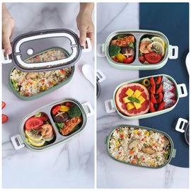 UHAPEER 2 Tier Lunch Box Bento Box with 3 Compartments & Cutlery, Leakproof Bento Lunch Box for Adult Kids, Food Storage Portable Lunch Box with Lunch Bag for Work School