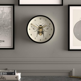 JONES CLOCKS Bee Wall Clock Small Modern Clock with Honey Bee Illustration 25 cm Black Decorative Design for Kitchen, Living Room, Bedroom or Office