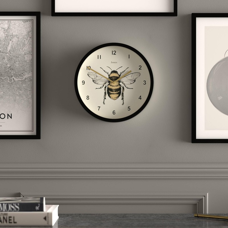 JONES CLOCKS Bee Wall Clock Small Modern Clock with Honey