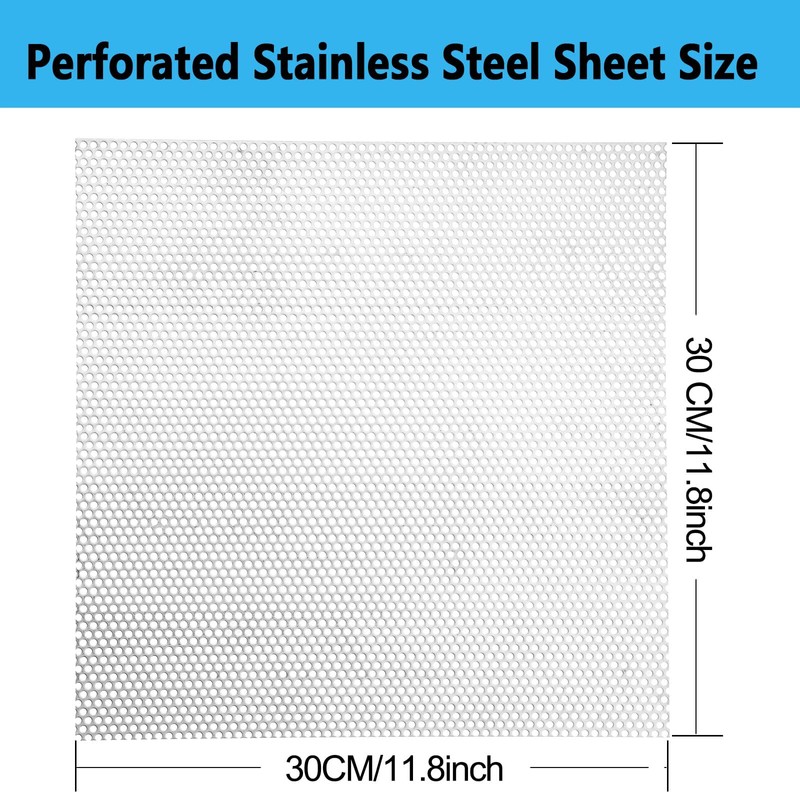 Perforated Metal Sheet - Perforated Stainless Steel Sheet, 11.8" x
