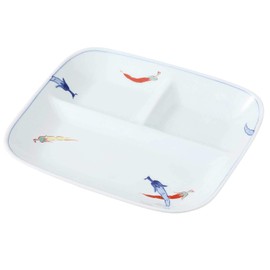 Hama Pottery Hasami Pottery Wayama Kiln Partition Plate, Approx. 9.8 x 8.7 inches (25 x 22 cm), Dyed Nishiki Pepper 204814, White