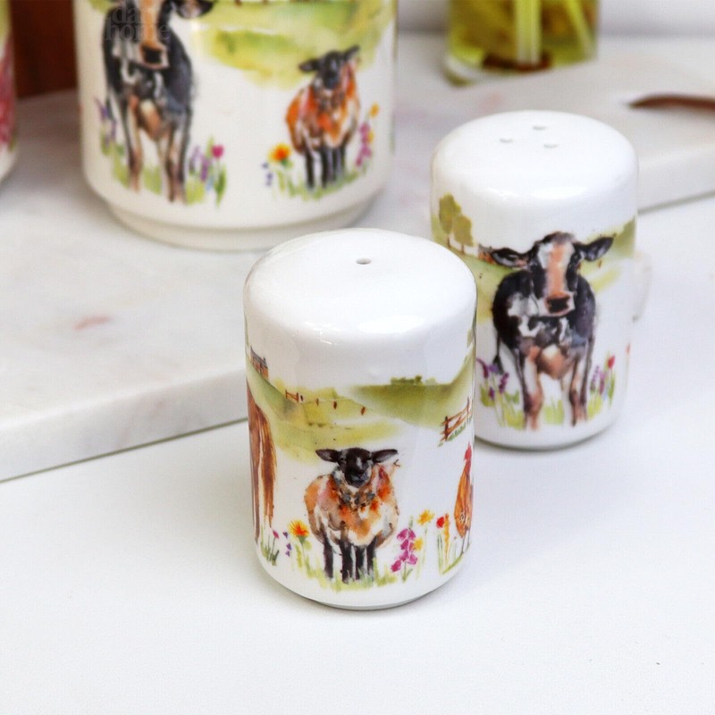 Set of 2 Farmyard Salt and Pepper Ceramic Farm Animals