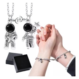 THE9SHOP 4 Pcs Pareja Iman Astronauta Atracción Pulseras Y Collares