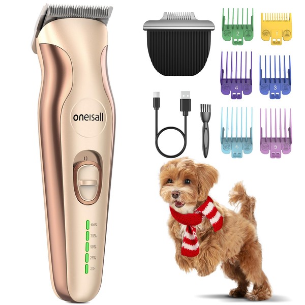 oneisall DTJ-002JP Pet Trimmer, Dog Trimmer, 2-in-1 Dog Trimmer, Full Body Trimming, Supports Detail Trimming of Buttocks and Soles, Includes 2 Blades, 2 Step Speed Adjustment, Low Noise, Low Vibration, Suitable for Small, Medium and Large Dogs, Beginners