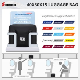 SUCIKORIO 40x30x15cm British Airways Jet2 Cabin Bags Underseat, 18L Waterproof Travel Duffle Bag Foldable Hand Luggage Bags Overnight Hospital Weekend Carry On Airport Bag for Planes, Men, Women