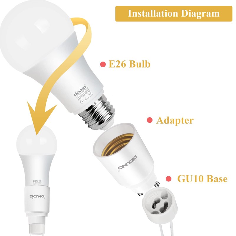 DiCUNO GU10 to E26 Light Bulb Socket Adapter, 2-pin Base