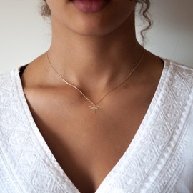 LLWOM Gold Necklace for Women, Dainty 14K Gold Plated Dragonfly Cubic Zirconia Pendant Necklace Simple Cute Necklaces for Women Trendy