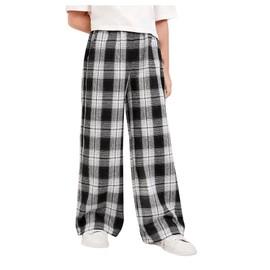 RoseSeek Girl's Plaid Wide Leg Pants Elastic High Waisted Trousers Trendy Sweatpants with Slant Pockets Black and White 11-12Y