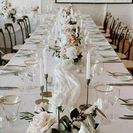 5 Packs Cheesecloth Table Runner, Rouhuhura 13Ft Boho Gauze Table Runner 35" x157”Cheese Cloth Table Runner Bulk for Wedding Engaged Baby Shower Birthday Party Decoration (White)