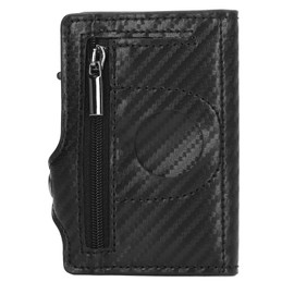 Wallet Aluminium Alloy PU Anti Lost Ultra Thin ID Credit Card Holder for Locator Tracking Device Carbon Fiber Black