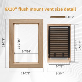 Oak Floor Register for 6x10 Inch Duct Holes - Flush Mount Floor Vent with Metal Damper - White Wooden Vent Covers for Home Floor - 0.8 Inch Thickness - Unfinished