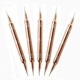 KATEOII 5PCS 2WAY Dotting Tool Nail Art Brushes, Dotting Brush For Gel Nails, Nail Painting Brush Nail Drawing Brush, Manicure Brush Acrylic Nail Brush (METAL Gold 5PK)