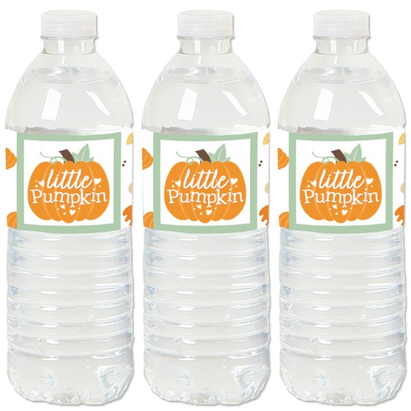 Big Dot of Happiness Little Pumpkin - Fall Birthday Party or Baby Shower Water Bottle Sticker Labels - Set of 20