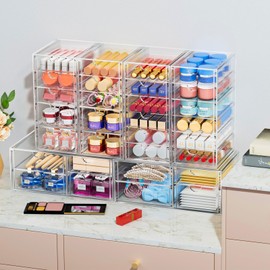 Desk Organizers And Accessories With 22 Drawers, 4 Pack Office Desktop Drawers, Plastic Makeup Organizer Containers Bins With Drawers Desk Organization, Bathroom Organizers Storage Case Box Cube