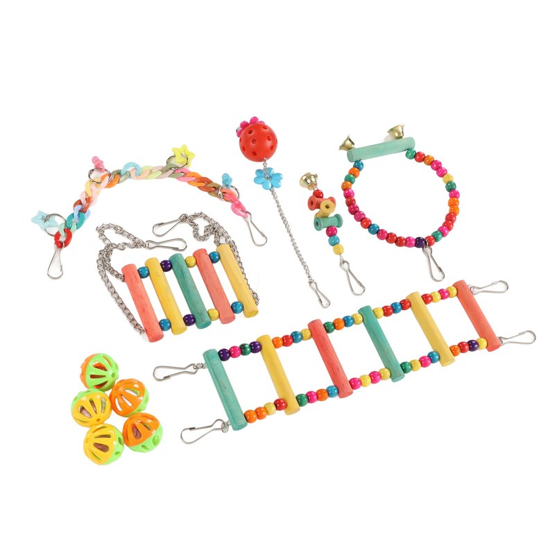 11pcs Parrot Swing Chewing Toy Set Bird Hanging Perches Toy