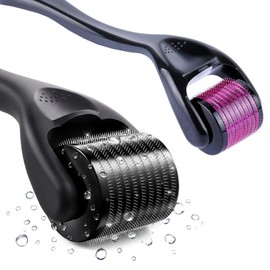 Rodillo Facial, 2 Piezas Rodillo para Barba, Rodillo para Estimular el Crecimiento del Cabello, Adecuado para Masajes Facialesy Capilares, Facial Cuidado Facial, Negro y Morado, 0.25mm