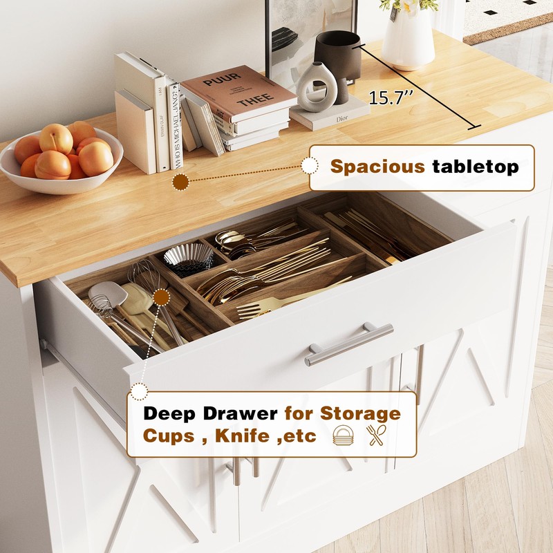 Vongrasig Buffet Cabinet with Storage, 43” Farmhouse Coffee Bar Cabinet