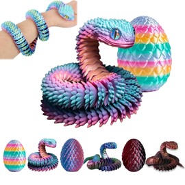nnOuOnn 3D Printed Snake in Egg 17.7in for Adults Articulated Flexible Snake Statue Decor for Home and Office Decoration (Rainbow)