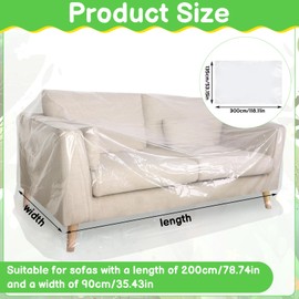 2 Pack Plastic Sofa Covers, 300 x 135cm Waterproof & Dustproof Sofa Protector Transparent Couch Cover Plastic Dust Covers for Furniture