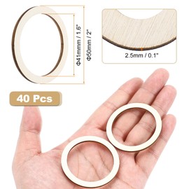 MECCANIXITY 2 Inch Unfinished Wood Rings Natural Wooden Ring Circle Flat Round Shape Ornaments Wooden Slices for Frames, DIY Crafting Projects, Painting, Home Decor, 10Pcs