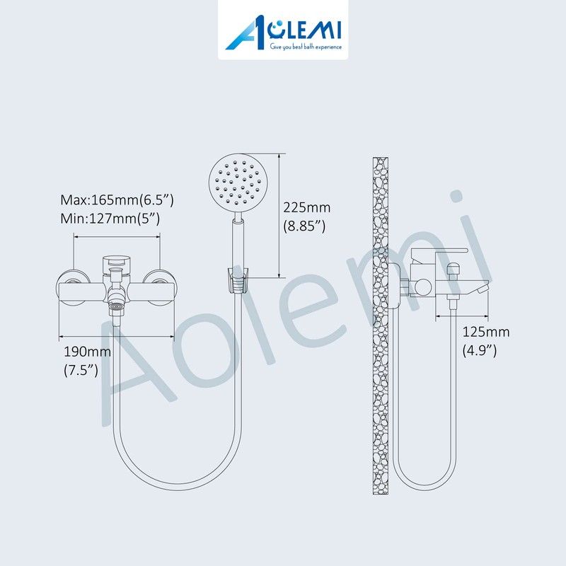 Aolemi Matte Black Wall Mount Bathtub Faucet with Handheld Sprayer