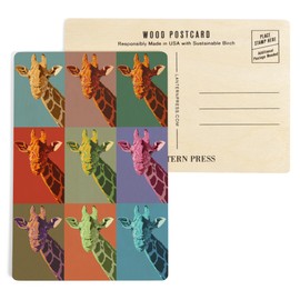 Giraffe, Pop Art Artwork (4x6 Birch Wood Postcards, 2-Pack Stationary, Rustic Home Wall Decor)