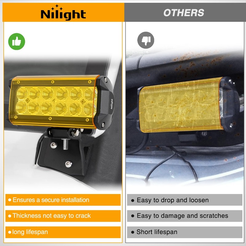 Nilight 6.5 Inch LED Light Bar Cover 2 PCS Amber