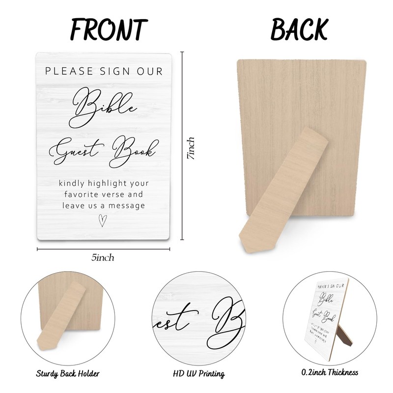 RUNMESS Bible Guest Book Wedding Wooden Sign Stand, 5x7inches, Wedding