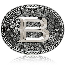 Western Cowboy/Cowgirl Initial Belt Buckle - Silver- Large, Letter Buckles For Men And Women B
