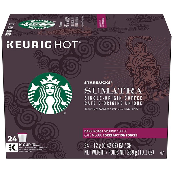 Starbucks Sumatra Dark Roast Single Cup Coffee for Keurig Brewers, 24Count