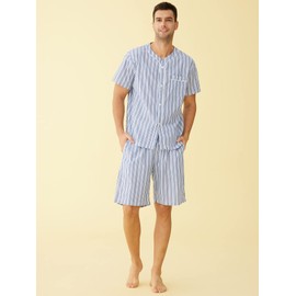 Latuza Men's Summer Cotton Pajamas Shorts Set XXL NavyWhiteStripe