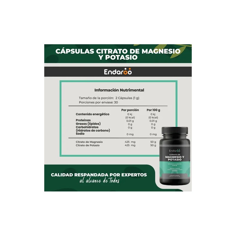 Citrato Magnesio Potasio Capsulas 850 Endaroo