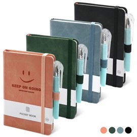 4 Pack Pocket Notebooks with 4 Black Pens, A6 Mini Leather Lined Journal Notebooks, Cute Smiley Diary Small Notepad with Pen Holder for Office School Supplies