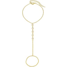 14K Yellow Gold Plated Women's Hand Chains Bracelet for,Ring Chain Body Jewelry Dainty Cubic Zirconia Bracelet (Station)