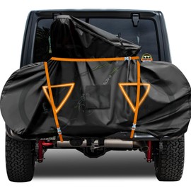 NEVERLAND Bike Cover for Transport on Rack, Bicycle Cover Outdoor Storage Waterproof All Seasons, 600D Oxford Materials, Travel Use for Car, Truck, RV, SUV - Light Night Reflectors for 2 Bikes
